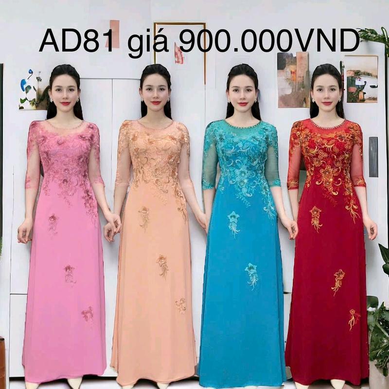 Áo dài dạ hội trung niên cao cấp mã ad81 Nữ Women Voi Dress Nhung Voan a odai