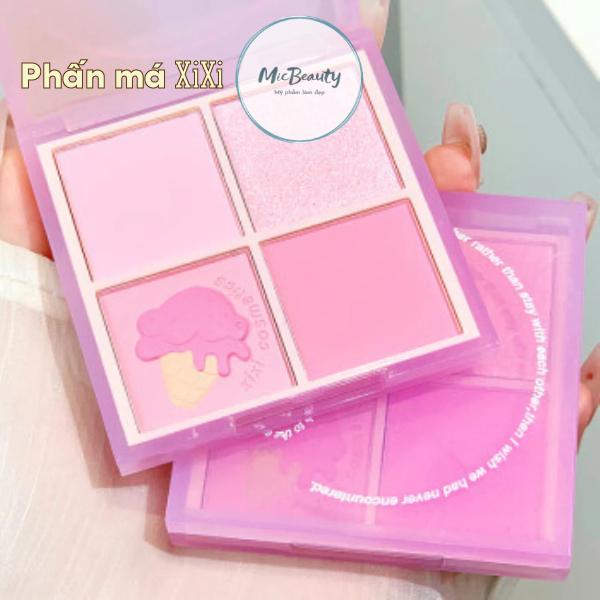 Bộ Phấn Đánh và Bắt Sáng XiXi, Bảng phấn Má Hồng XiXi 4 ô Lì Xinh Lung Linh dạng nén trang điểm,  màu hồng baby tone lạnh tự nhiên kèm nhũ Sáng Highlight Trang Điểm Tích Hợp Phấn Mắt Nhũ Lì cho nữ Cosmetic Mỹ Phẩm Women
