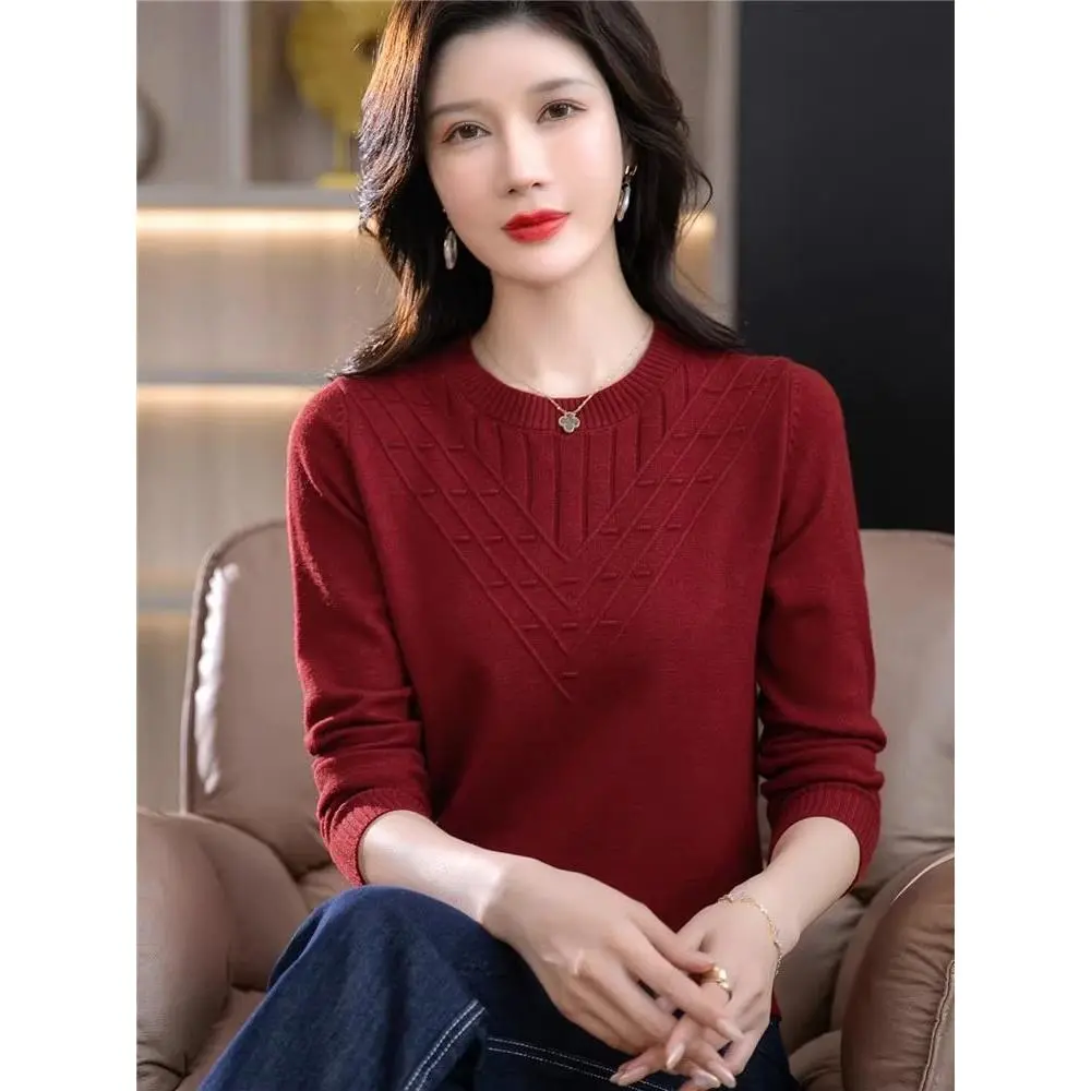 Áo Len Giữ Nhiệt, Dành Cho Nữ, Hàng Mới Về Mùa Xuân Và Mùa Thu 2023, Phong Cách Phương Tây, Trang Phục Cho Mẹ, Tay Áo Dài, Dáng Rộng Vừa Vặn, Ngoại Cỡ, Hiệu Ứng Bó Sát Women Top