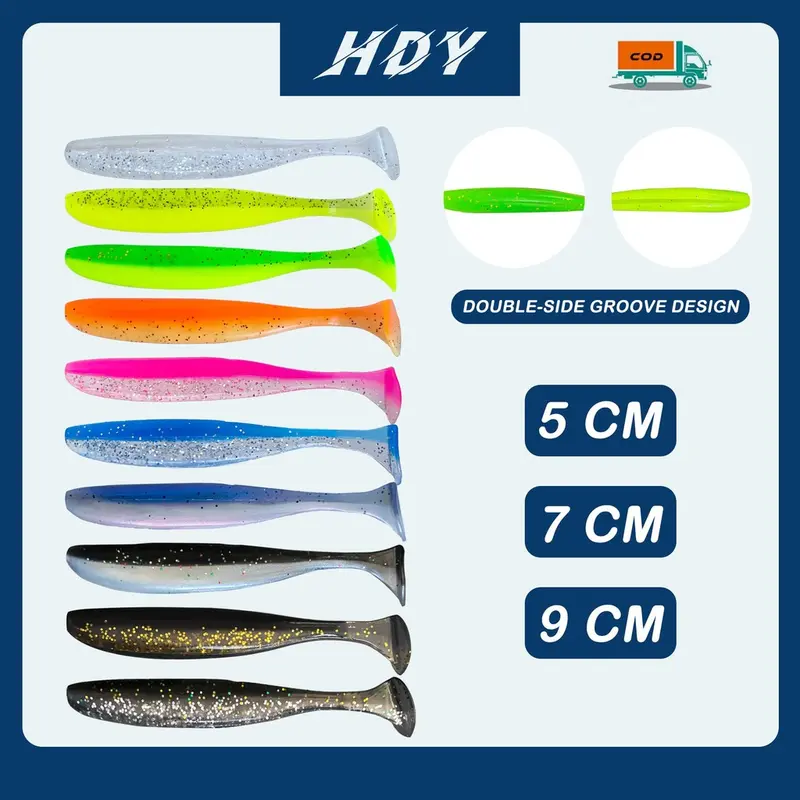 1 Pack HDY Umpan Pancing Soft Lure Soft Bait T Tail 5cm 7cm 9cm 10 Warna Tidak Bisa Menyala 0