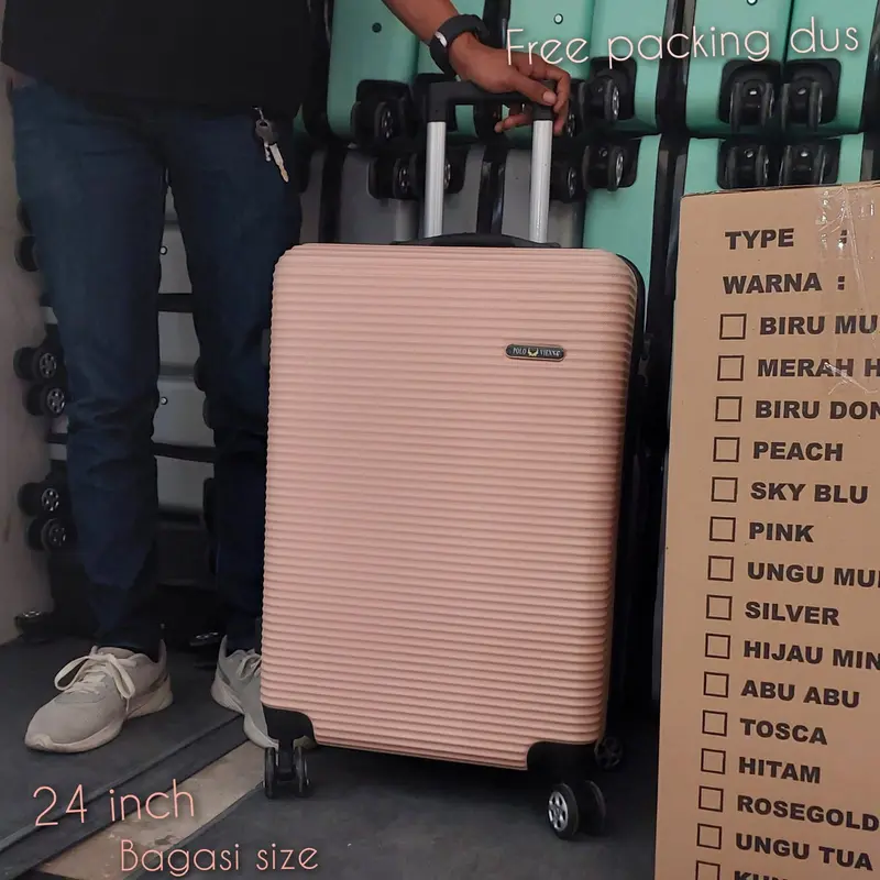 KOPER BAGASI  KABIN UMROH 24 INCH POLO VIENNA 010 KOPER BAGASI FREE PACKING DUS KOPER GARANSI PENGIRIMAN RODA Hitam BUKAN Pink 0