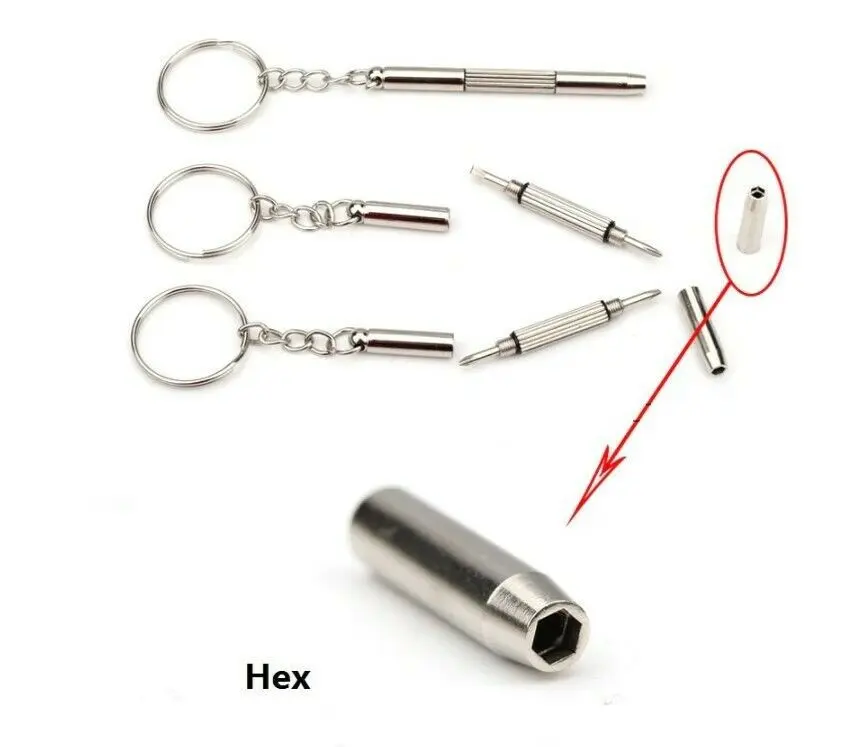 Công cụ phục hồi vít, Bộ tuốc nơ vít 3in1 mini, cho kính và đồng Đồng Hồ, với móc chìa khóa, để sửa chữa vít