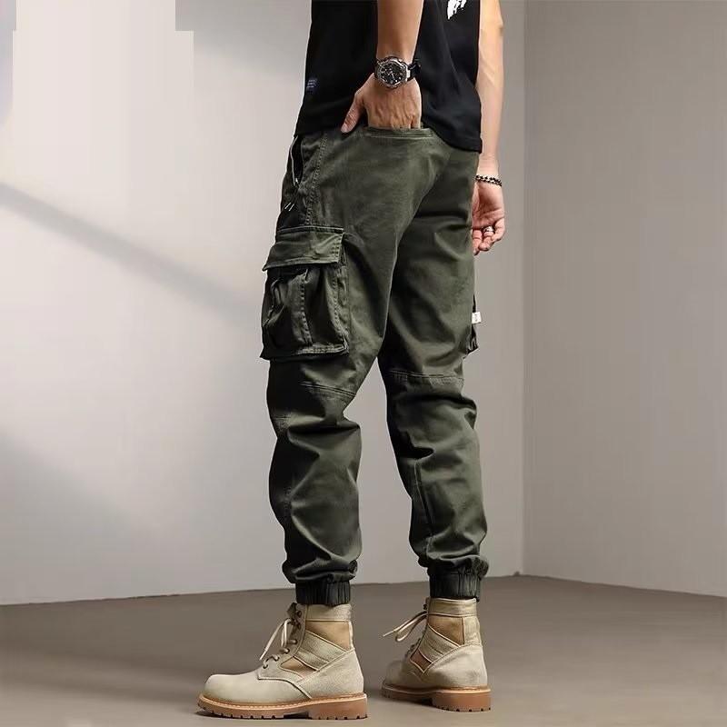 M-5XL Men Cargo Pants Sweatpants Drawstring Elastic Waist Spring Summer Autumn Winter Casual Korean Street Loose Long Tactical Military Plus Size Black Khaki Grey Green 2