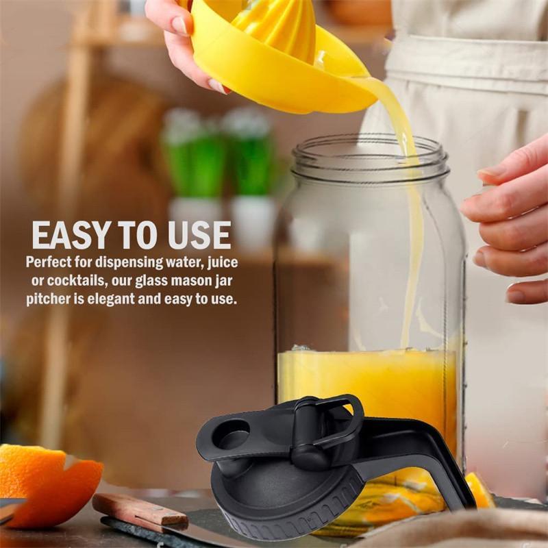 64oz Glass Mason Jar Pitcher With Pour Spout, 1 Count Cold Water Pitcher With Handle & Lid, Glass Jug For Cold Brew Coffee, Ice Beverage, Ice Juice, Lemonade 5