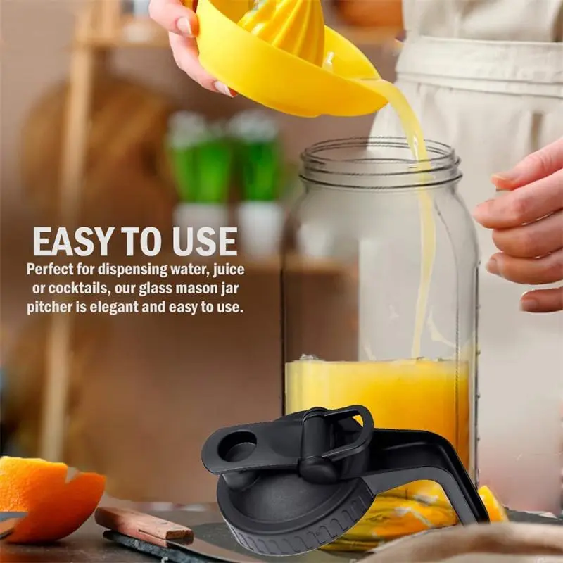 64oz Glass Mason Jar Pitcher With Pour Spout, 1 Count Cold Water Pitcher With Handle & Lid, Glass Jug For Cold Brew Coffee, Ice Beverage, Ice Juice, Lemonade 5