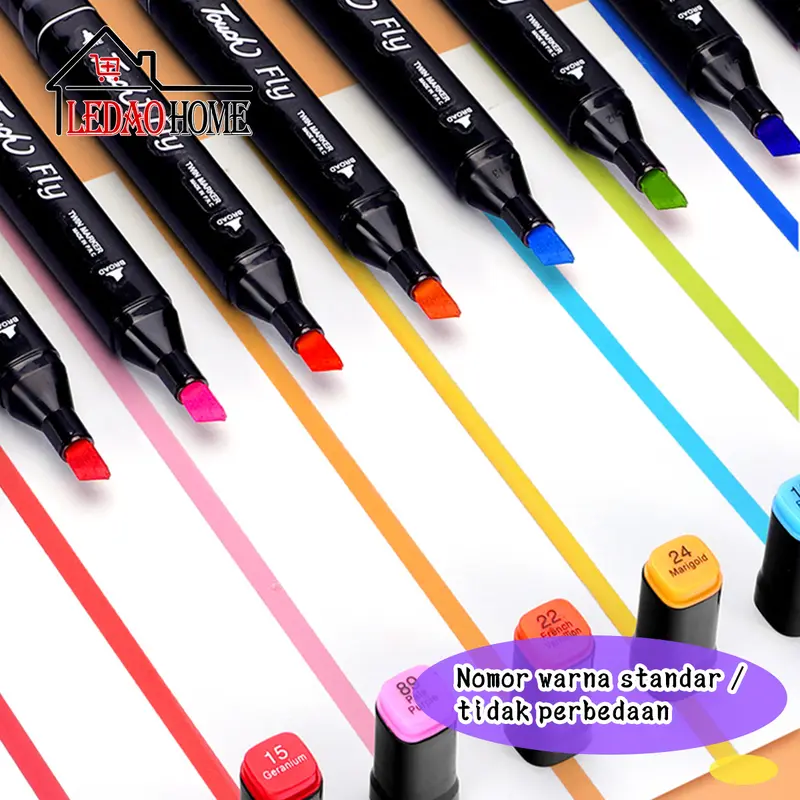 LEDAOHOME 2 in 1 Spidol dan Stabilo Touch Isi 24/36/48/60/80 Warna Dual Side Fine Art Brush Pen Sketsa 2