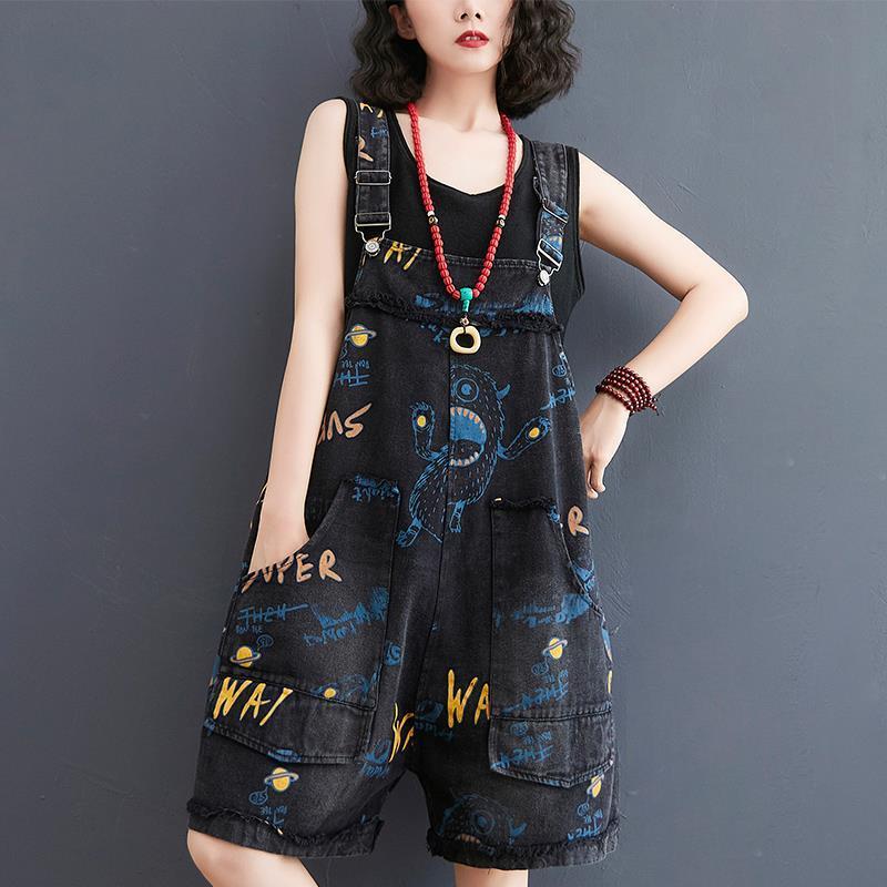 Quần Yếm Denim, Dành Cho Phụ Nữ Trẻ Hơn, Dáng Rộng Vừa Vặn, Cô Gái Đầy Đặn, In Chữ, Quần Áo Nữ Ngoại Cỡ Quần Ống Rộng Thứ Năm Thường Ngày Mùa Hè 2024 3