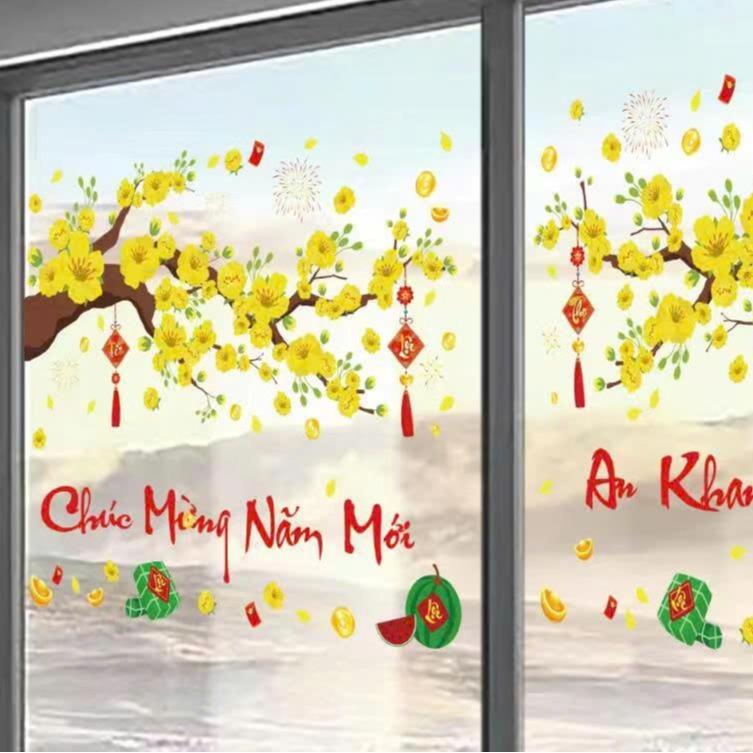  Decal Tết 2026 Cành Hoa Mai vàng Dán Kính Tĩnh Điện Hai Mặt Trang Trí Tết Cửa Tiệm Cửa Kính Decor Decor Phòng  Decor Phòng Khách Cành mai 