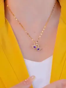 Kalung Titanium Rantai Pecah Kopi  Model Liontin  Dua Angsa  ungu Terbaru Wanita