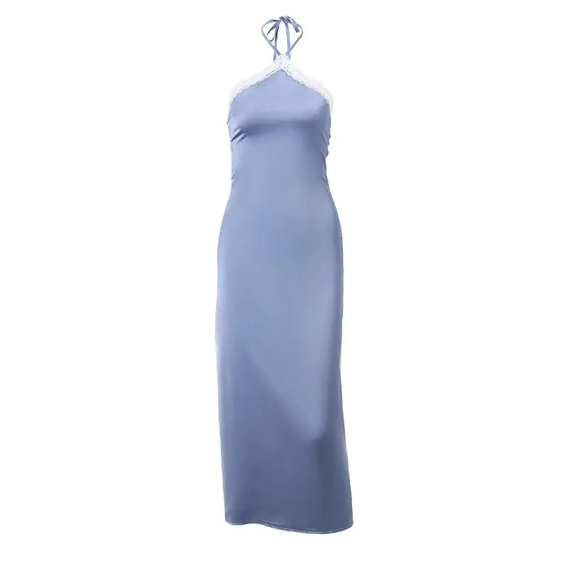 Sexy Backless Off-Shoulder Halter Dress 2025 - Lace Edge Summer Party Dress for Women | European & American Style, Breathable Instagram Trendy Casual Outfit Elegant Fabric