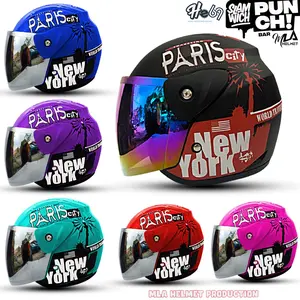 Helm Half Face Dewasa Evo Evolution PARIS Kaca Silver / Pelangi - Helm Premium Untuk Wanita Dewasa Hijab SNI