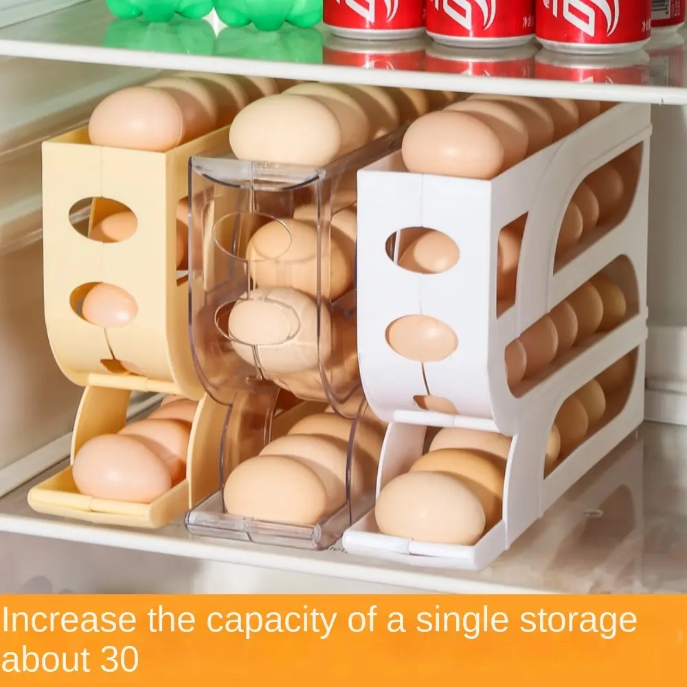 New Large Capacity Automatic Egg Roller 3 Layer / 4 Layer Kitchen Dedicated Refrigerator Egg Storage Box Household Space Saving Egg Dispenser