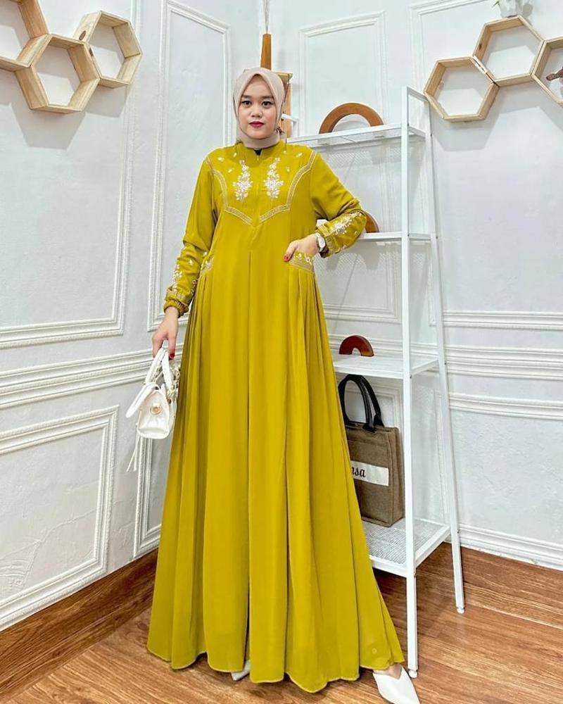 Product Introduction of Azfasu Fashion Leony Maxi Dress Bahan Ceruty Babydoll Aplikasi Bordir Mewah Elegant Kekinian Dress Kondangan Terbaru 16