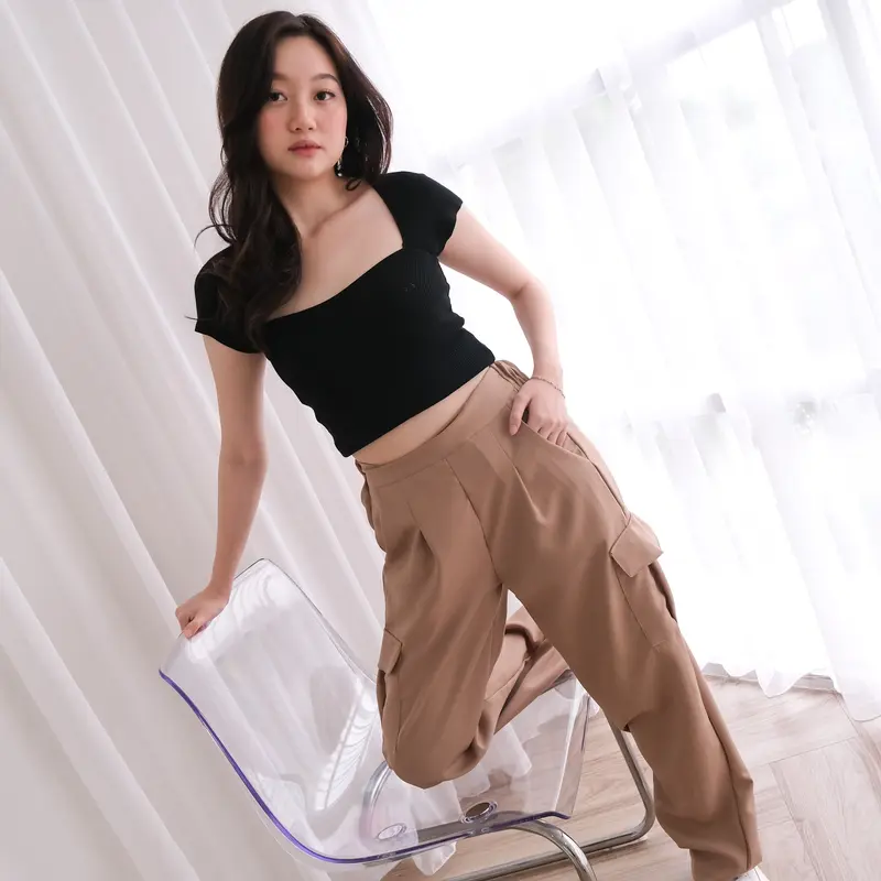Naya Cargo Pants - Celana Panjang Wanita Cargo / High Waist /  Stretch / Karet / Kantong / Casual 2