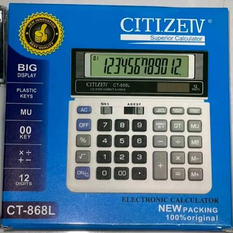 Kalkulator 12digit CT-868L / 2energy power/112steps (Kalkulator bisnis/Dagang/Wiraswasta) 0