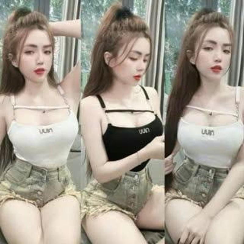  Áo Croptop Cổ Yếm 2 Dây Phối Khoen Thêu Chữ Thun Borip Co Giãn Mịn Freesize Màu Đen Trắng Hồng Cam Dạ Quang Cho 
