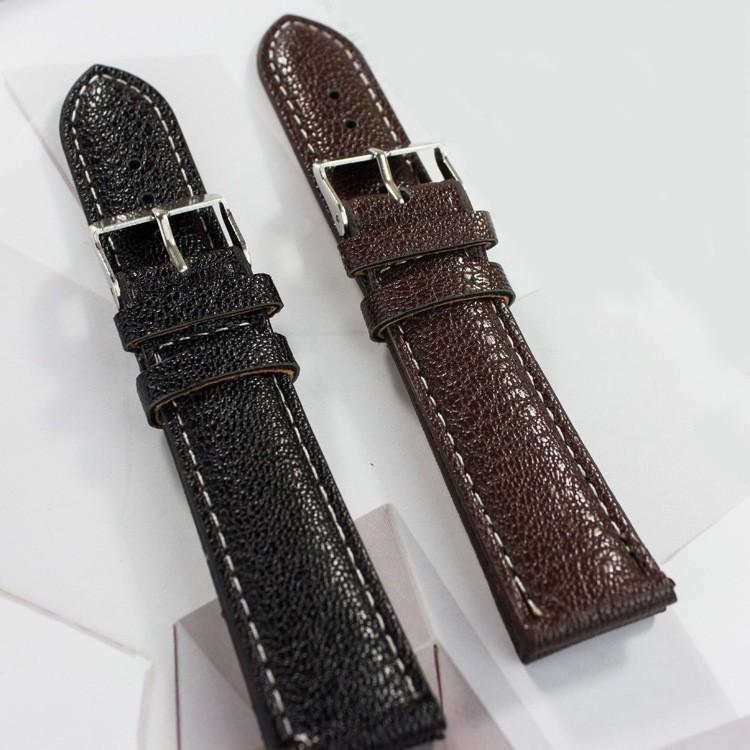 Dây da đồng hồ nam nữ da mềm hoa văn da trâu P12 không thấm nước (Đen - Nâu)