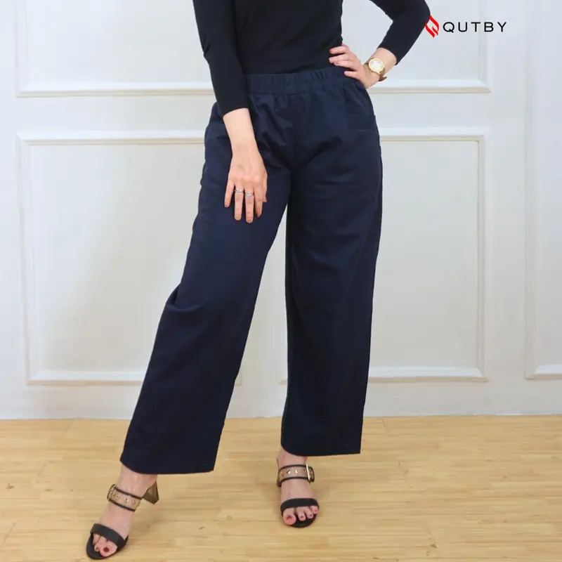 QUTBY - Celana Kulot Panjang Wanita Korean Long Pants Celana Kerja Jumbo Bahan Katun Twill Premium Full Karet Nyaman 7