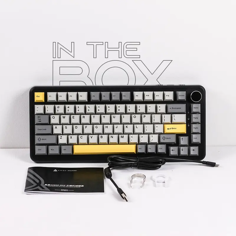Ajazz AK820 MAX 75% Mechanical Keyboard 3-Mode RGB with 0.85 TFT Color Screen and Volume Knob Gasket Mount Hotswappable for all keys 2