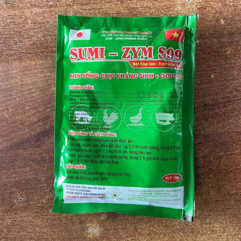 Men Glucan Sumi Zym S09 100g phòng ngừa tiêu chảy tăng tính thèm ăn phân khuôn ít mui ít mùi giảm chi phí chăn nuôi 2