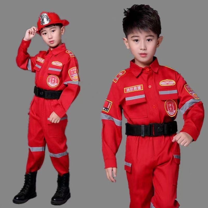 Children's Fire Suits Halloween Firefighter Clothes Fire Suits Performance Costume Children's Role Playing Boys and Girls 2