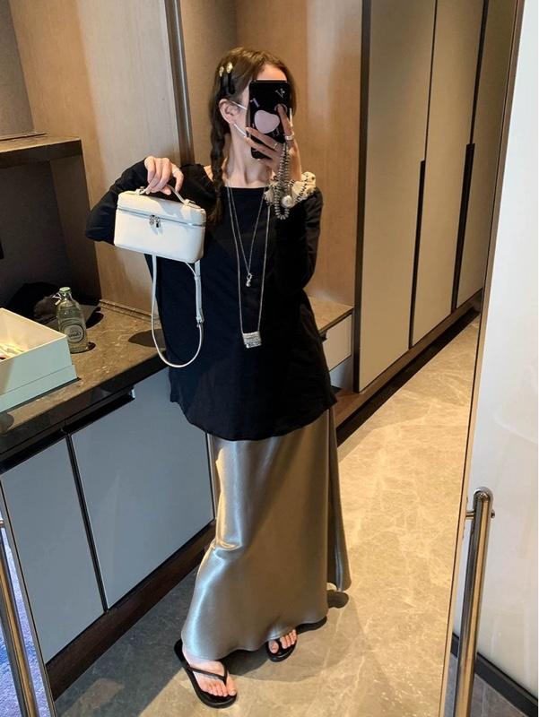 Product Introduction of Chân váy lụa vân bóng cạp chun ẩn dáng dài Quảng Châu Lumii Women 20