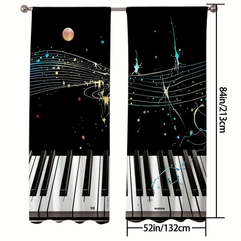 Product Introduction of Piano Key Pattern Curtain, 2 Counts/set Modern Simple Window Curtain, Window Drapes for Home Living Room Bedroom Office Coffee Shop 6