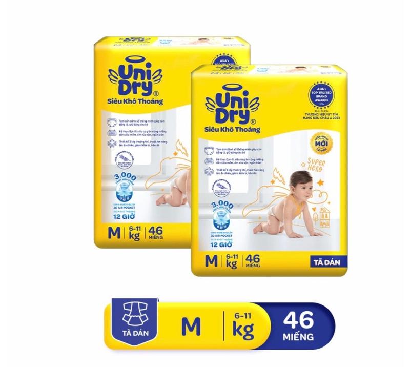  COMBO 2 Tã dán Unidry Size M46  cho bé 6-11 kg   Siêu khô thoáng bim chobe 