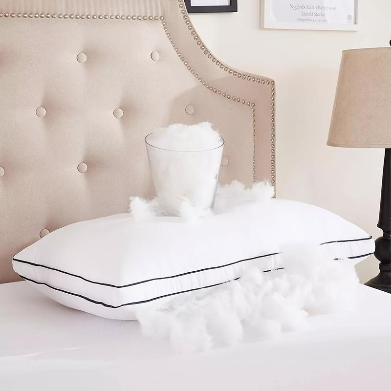 Product Introduction of 1pc Hotel Quality Gusseted Bed Pillow for Back, Stomach & Side Sleepers - Soft White Polyester with Black Piping, Machine Washable, Zipper Closure, Perfect for All Sleep Positions, Pillows for Sleeping 3