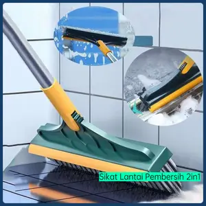 Sikat Kamar Mandi 2in1 dengan gagang panjang / sikat kamar mandi serbaguna/ Sapu dan Wiper / Magic Broom Wiper Alat Gosok Pembersih Lantai WC Toilet Kaca Karet Plastik Stainless