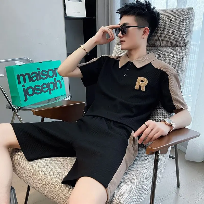 Bộ Đồ Thể Thao Bánh Quế Mùa Hè Cho Nam, Áo Polo Thường Ngày, Quần Đùi Ngắn Tay, Quần Áo Hợp Thời Trang, Phong Cách Mới 2023 4
