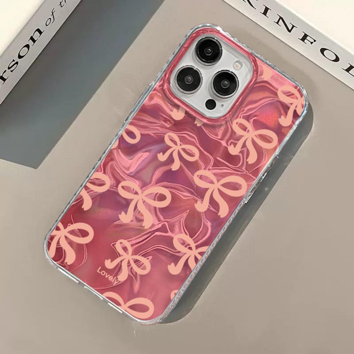 Casing Untuk hp Realme Note 60 Note50 C63 C65 C67 C61 C53 C55 C51 C35 C11 2021 10 C33 C31 C30 C30S C15 C12 C25 C21Y 5i 6i C3 C2 Lovely Pink Bow Knot Ripple Luster  ponsel aksesoris handphone SoftCase