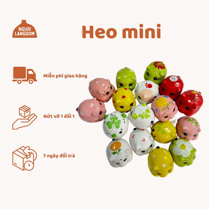 Lỗ tròn Heo mini HOẠ TIẾT NGẪU NHIÊN đựng tiền tiết kiệm Ống Tiết Kiệm Đựng Tiền - Bát Tràng