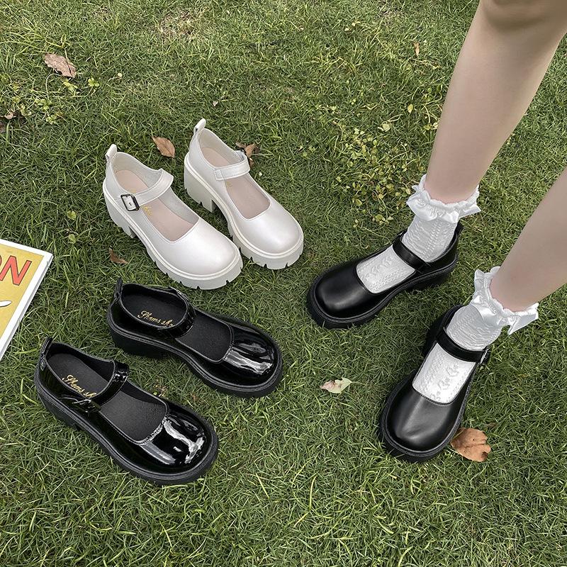 Product Introduction of Oversized women's shoes, sweet and cute, Mary Jane leather shoes, Japanese JK women's shoes, 7cm heel height, beige, bright black, matte black, size 34-43 10