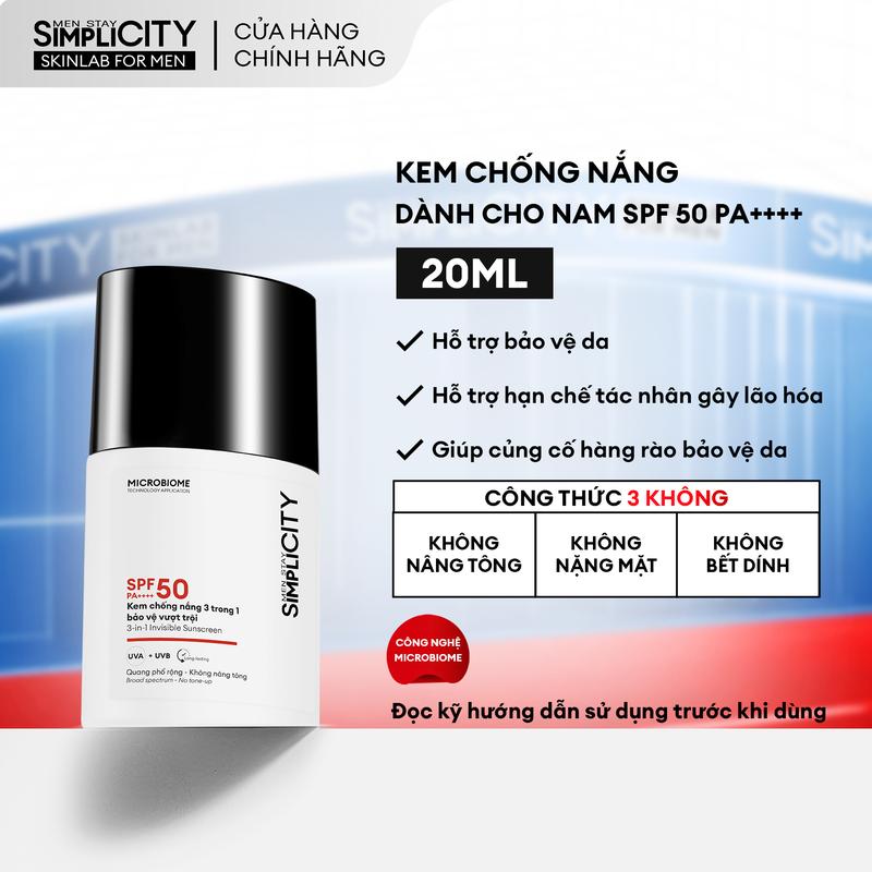 [MSS] Kem chống nắng dành cho nam SPF 50 PA++++ Men Stay Simplicity Invisible Sunscreen 20ml