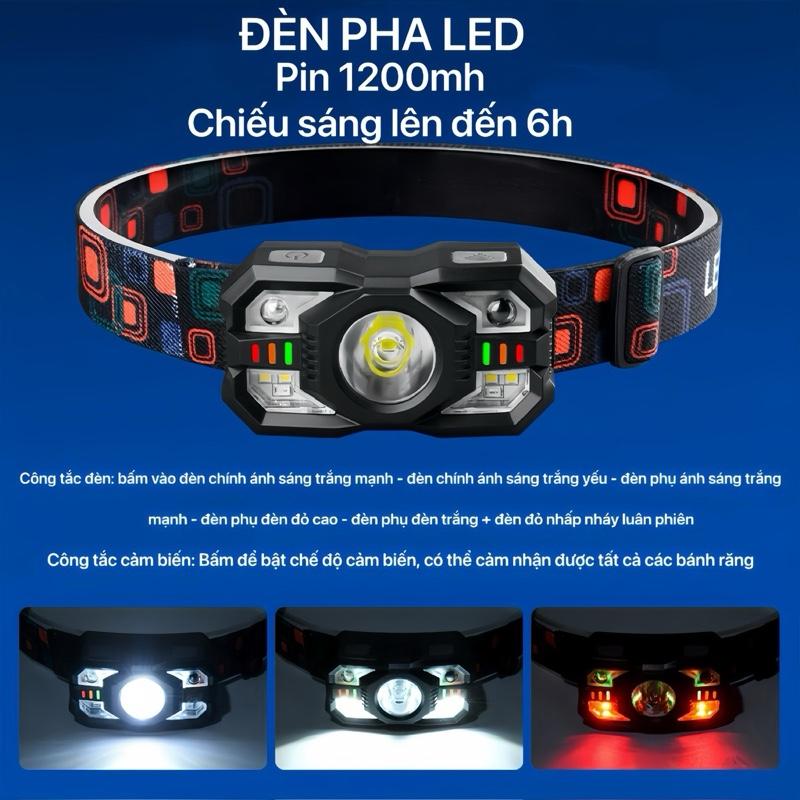 Đèn Pha Đội Đầu Siêu Sáng ZL-009 Cảm Ứng Thông Minh Với 5 Chế Độ Sáng Pin 1200mah kháng Nước flashlight