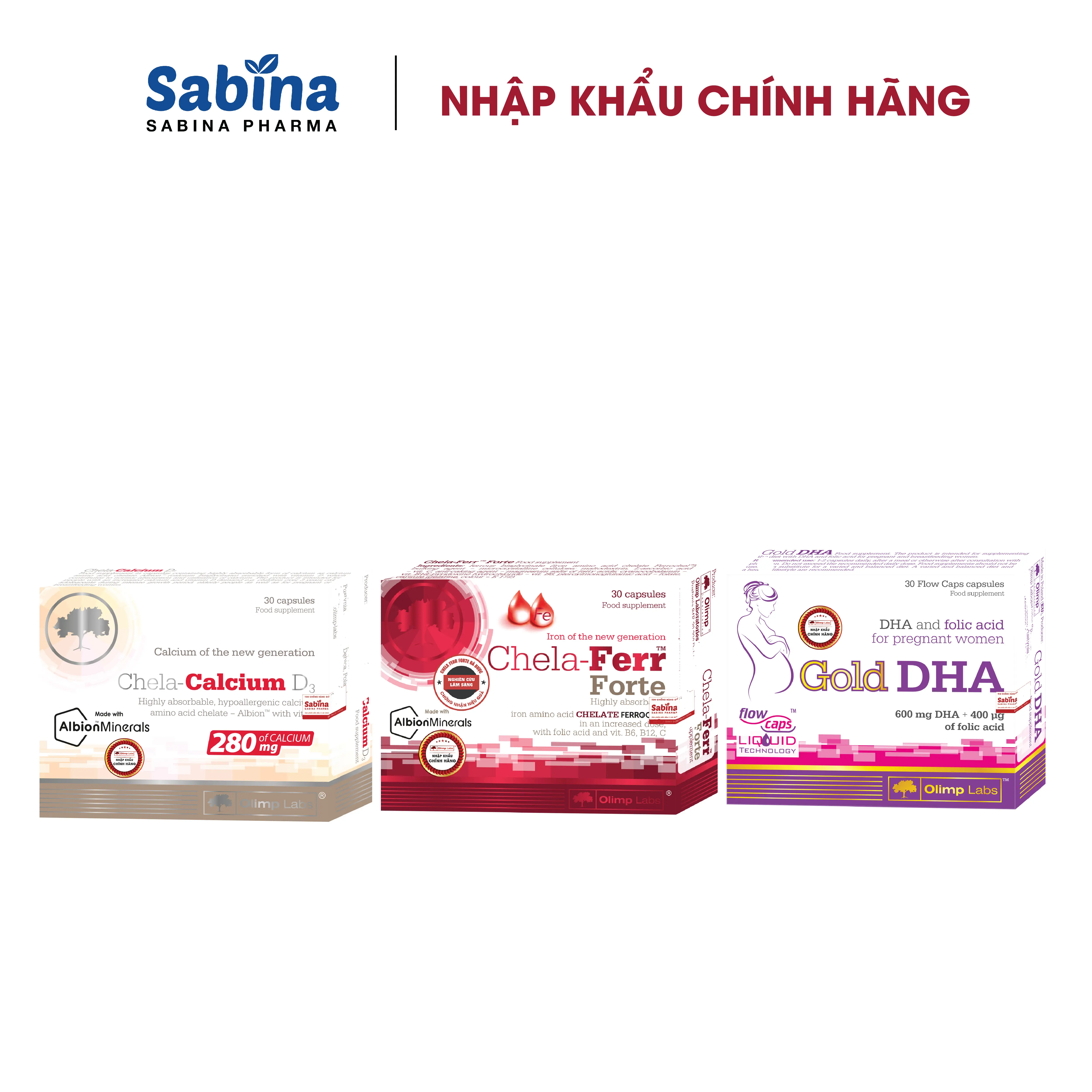 Bộ 3 Chela-Ferr Forte 11,4g + Gold DHA 25,35g+Canxi Chela-Calcium D3 36,6g(Olimp labs).Thực phẩm bảo vệ sức khỏe