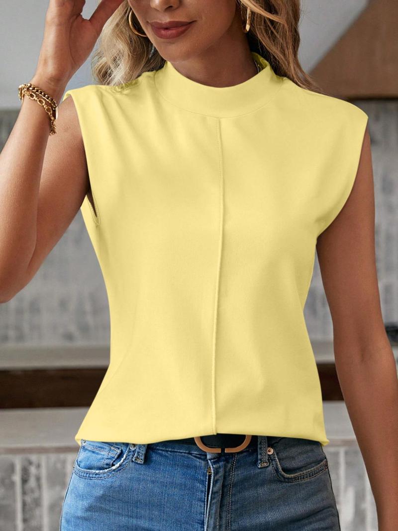 Product Introduction of Women's Solid Color Mock Neck Top, Casual Elegant Sleeveless Top for Summer, Ladies Clothes for Daily Wear 7