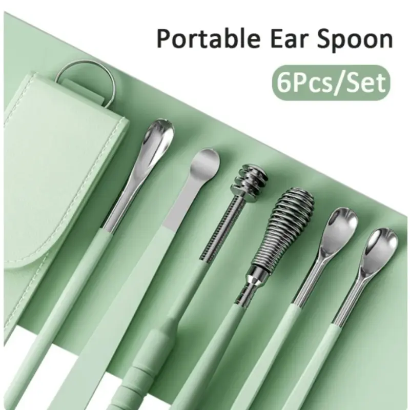 6Pcs/set Ear Wax Pickers Stainless Steel Earpick Wax Remover piercing kit earwax Curette Spoon Care Ear Clean Tool ear cleaner 2