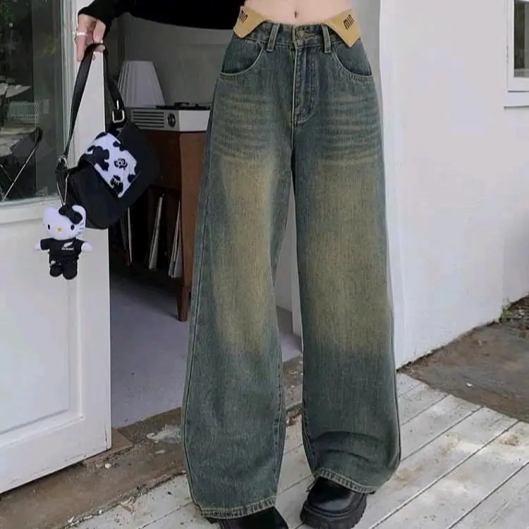 Q443 Quần Jean Nữ Ống Rộng Phối Minmin Dài 103cm Pants Women 3