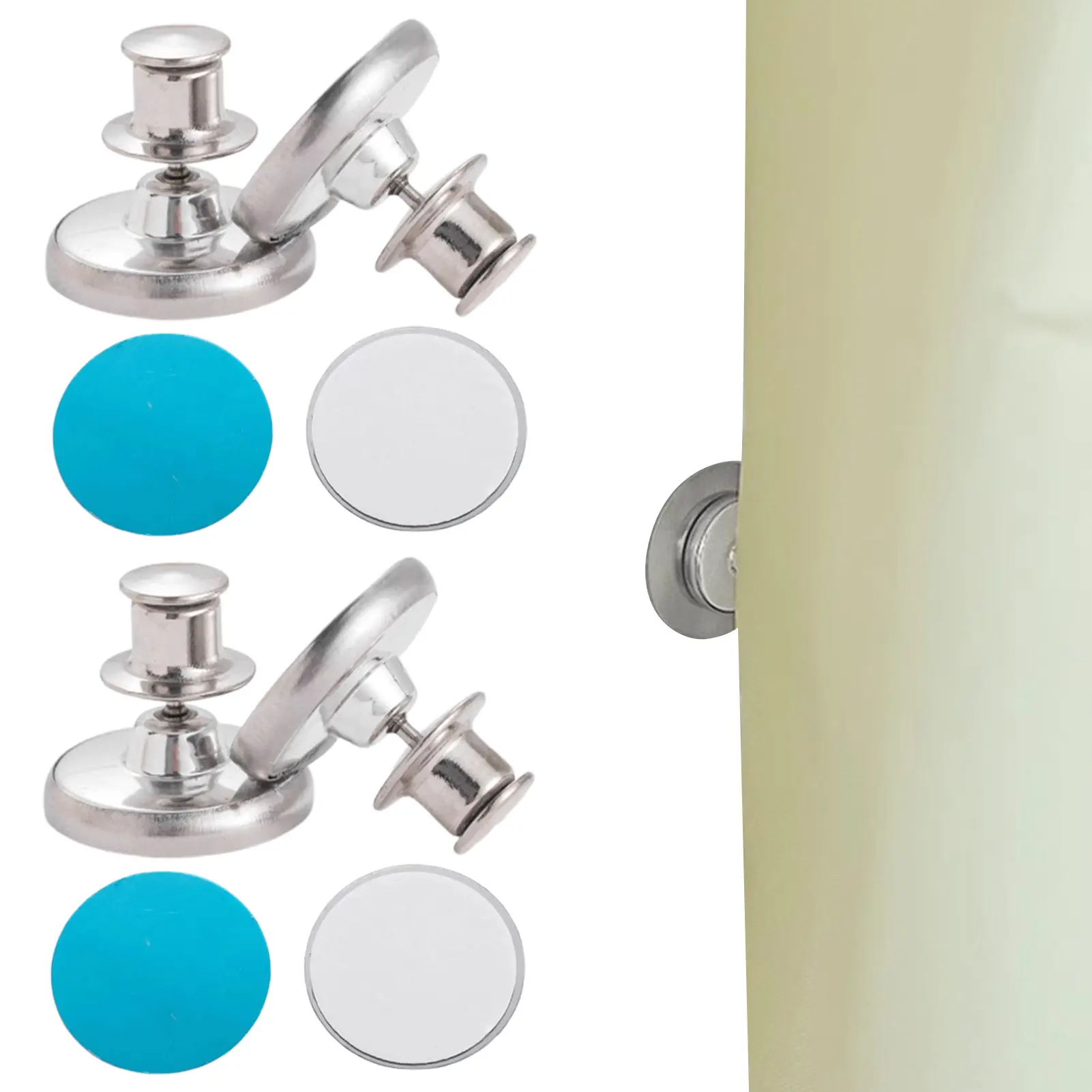 Tuwrea 2Pcs Magnetic Curtain Buckle Strong Adhesive High Temp Resistance Alloy Buttons Double-Sided Curtain Magnet Clips