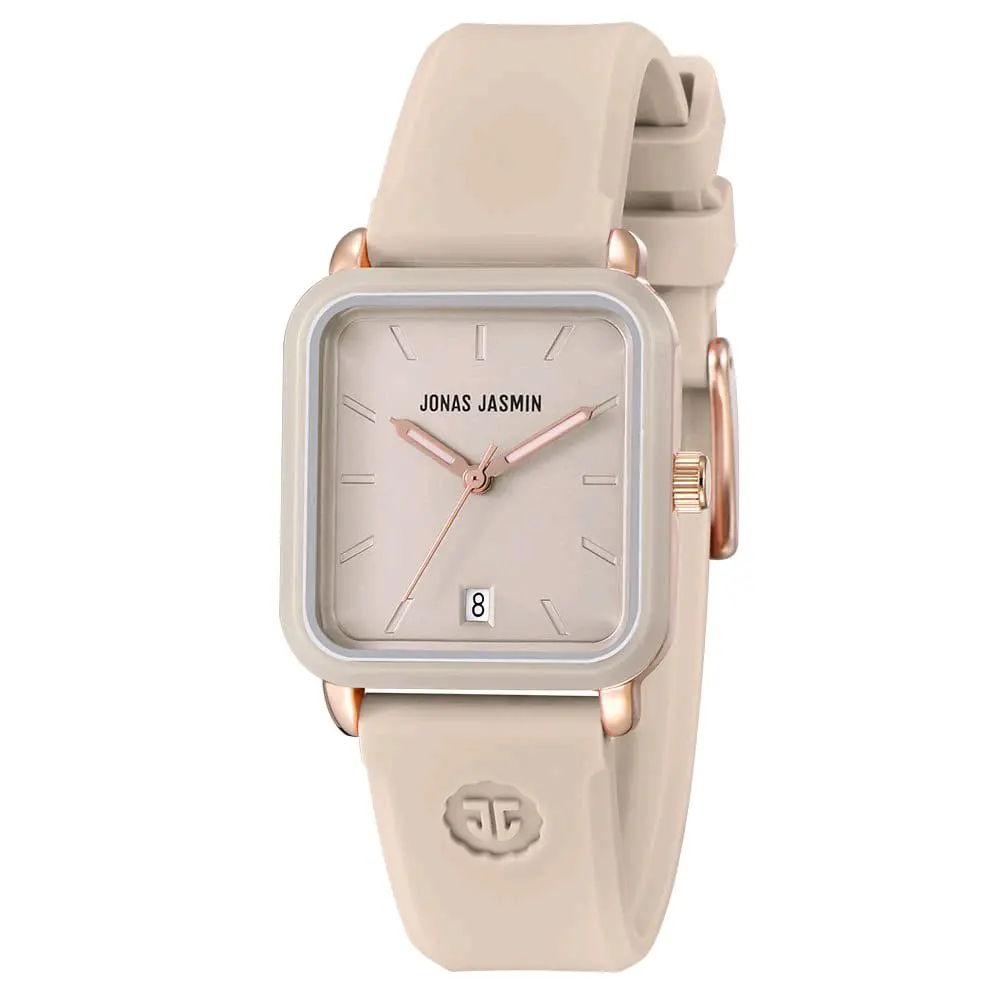 JONAS JASMIN ORIGINAL KOTAK PENDEK POLOS NEW HY-2251NR || JAM TANGAN FASHION WANITA STRAP RUBBER FITUR TANGGAL AKTIF DIAMETER 2,9CM INCLUDE BOX MANUAL + KARTU GARANSI