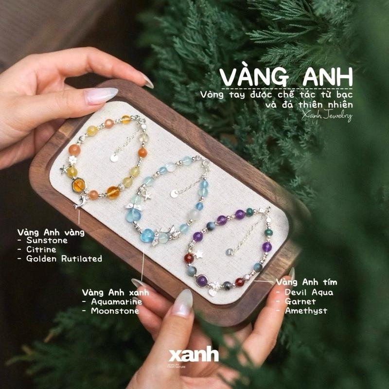 Vòng tay Vàng Anh đá thiên nhiên mix charm bạc dễ thương nữ tính - Xanh Jewelry Phụ Kiện Caro Lịch Đeo Tay Vietnam Rose quartz Citrine Sunstone labradorite