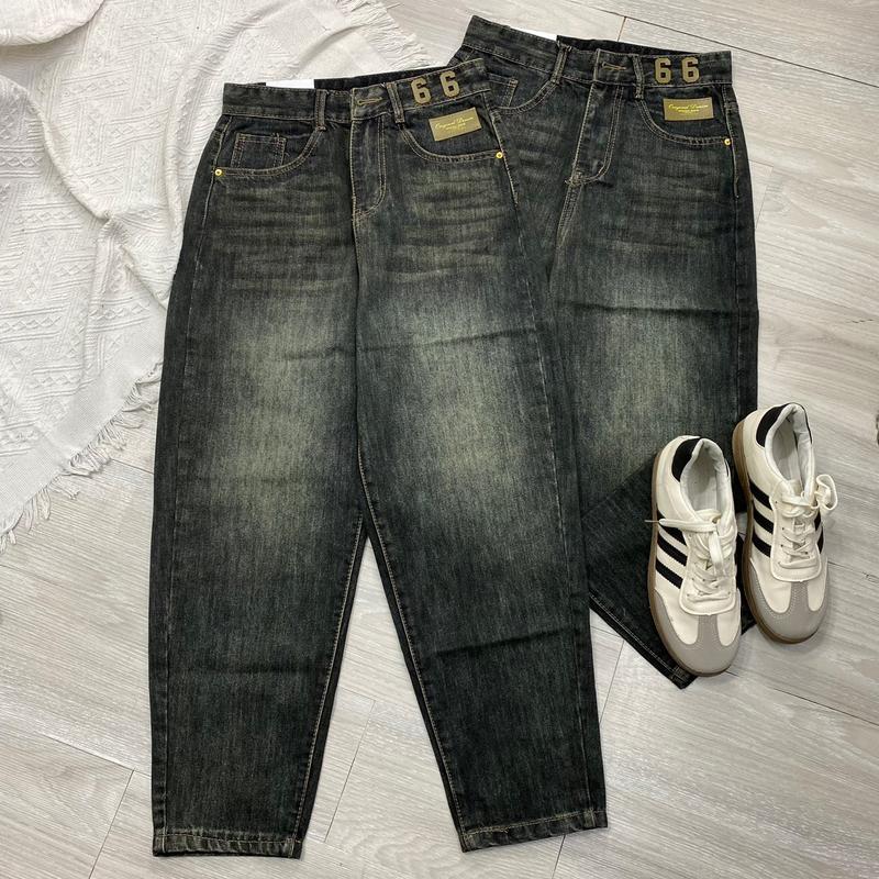 1097 BL504 BIGSIZE Quần jean nữ dáng baggy thụng cạp cao, quần bò nữ baggy dáng thụng lưng cao, quần dài jean nữ trơn basic đính tag số 66 Pants Loang Women Có Túi