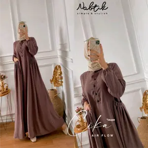 Gamis Cika Jumbo LD 120 Bahan Crinkle Airflow Busui Kancing Ada Saku Kanan Kiri Dress Wanita Muslim Maxi Syari