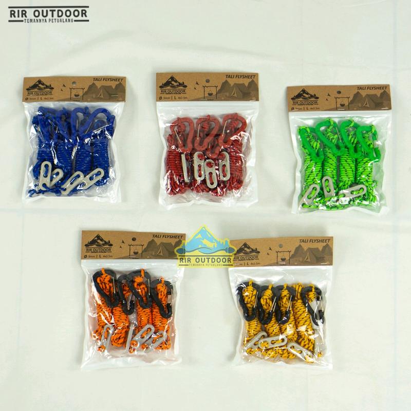 1 PAKET TALI FLYHSEET RIR OUTDOOR (4 tali, 4 guyline, 4 carabiner) Camping 6