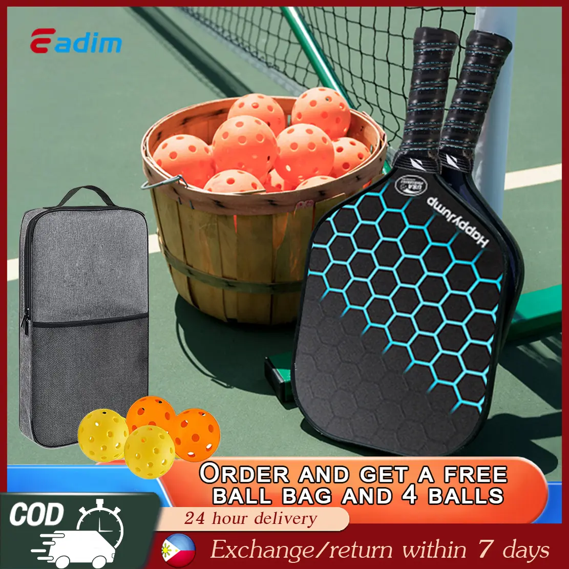 【Ready Stock】carbon fiber Pickleball Rackets Set Pickleball Paddle Set of 2 Rackets and 4 Pickleballs Balls Pickle-Ball Racquet with Balls Sports Accessory