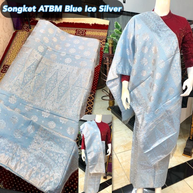 SONGKET ATBM CANTIK MANIS /Blue Ice Silver / songket Tenun Mesin palembang /Songket pengantin 3