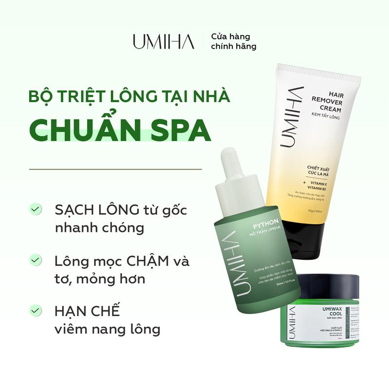 Bộ Triệt lông Spa UMIHA - Kem tẩy lông 65g, Sáp Wax lông, Mỡ trăn triệt lông, an toàn, lành tính, hiệu quả, tiết kiệm Women Nữ