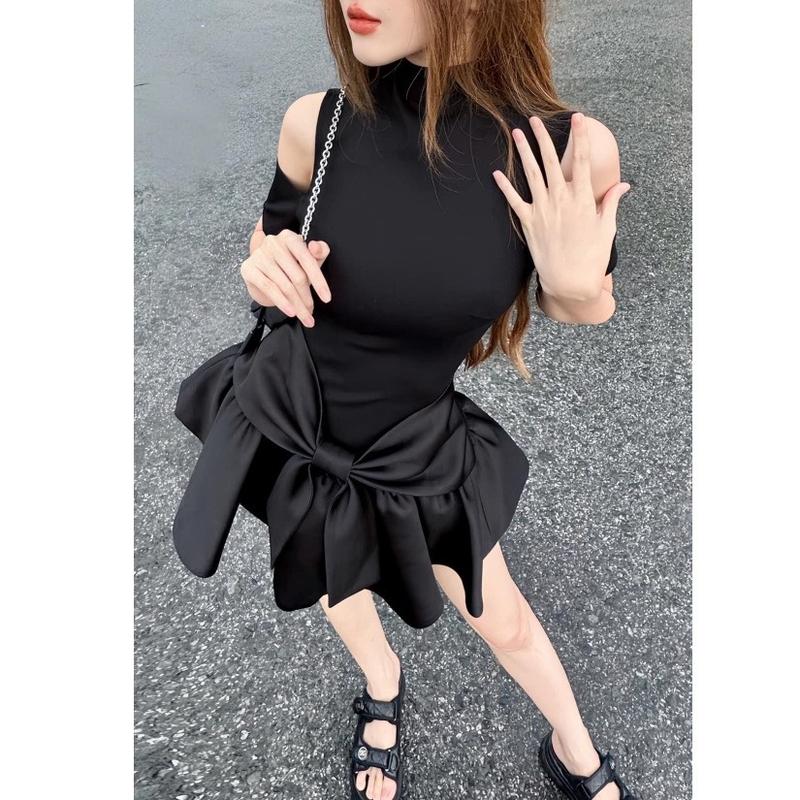 BIGSIZE HIẾU HIẾU (55-95KG) - Đầm body thiết kế hở vai phối nơ xoè dáng ngắn